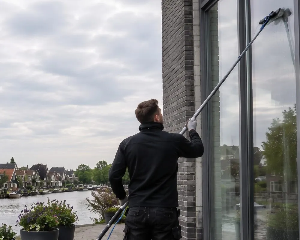 Window cleaner at work in Aalsmeer