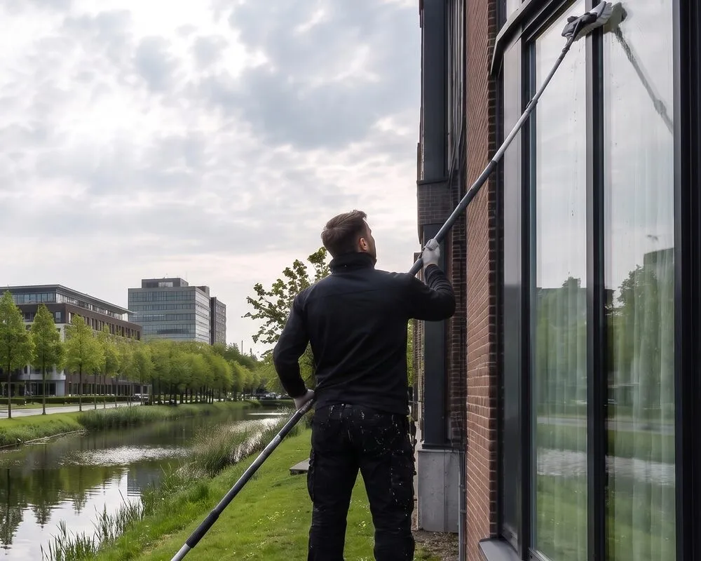Window cleaner at work in Amstelveen