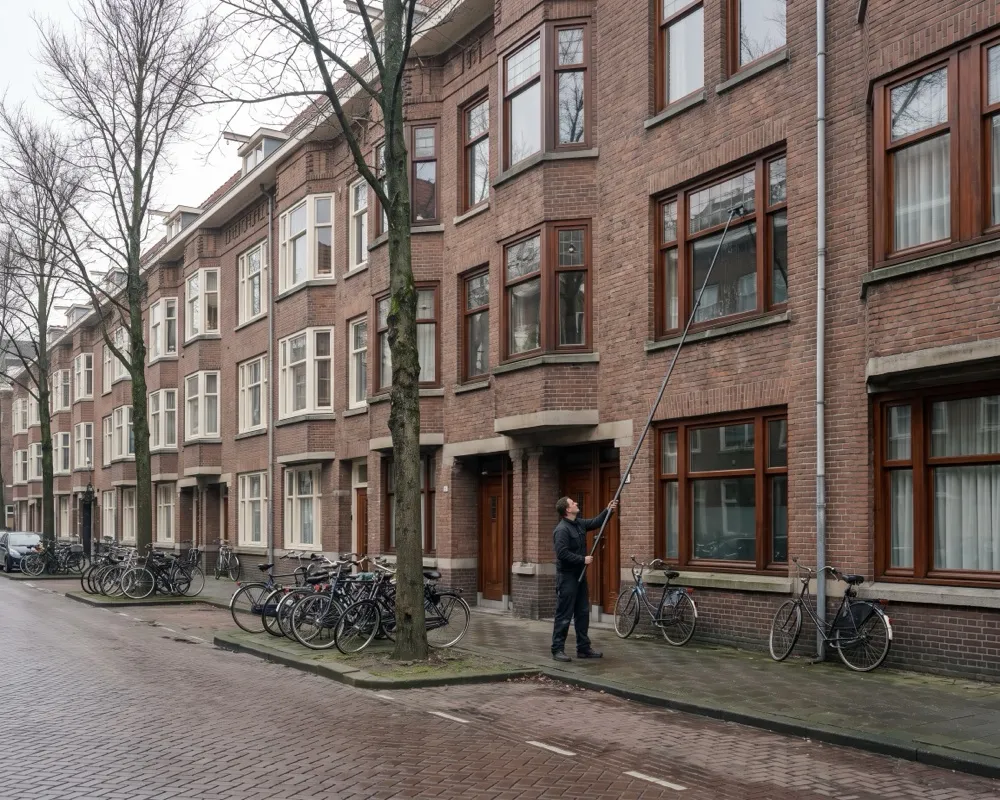 Window cleaner at work in Amsterdam De Baarsjes
