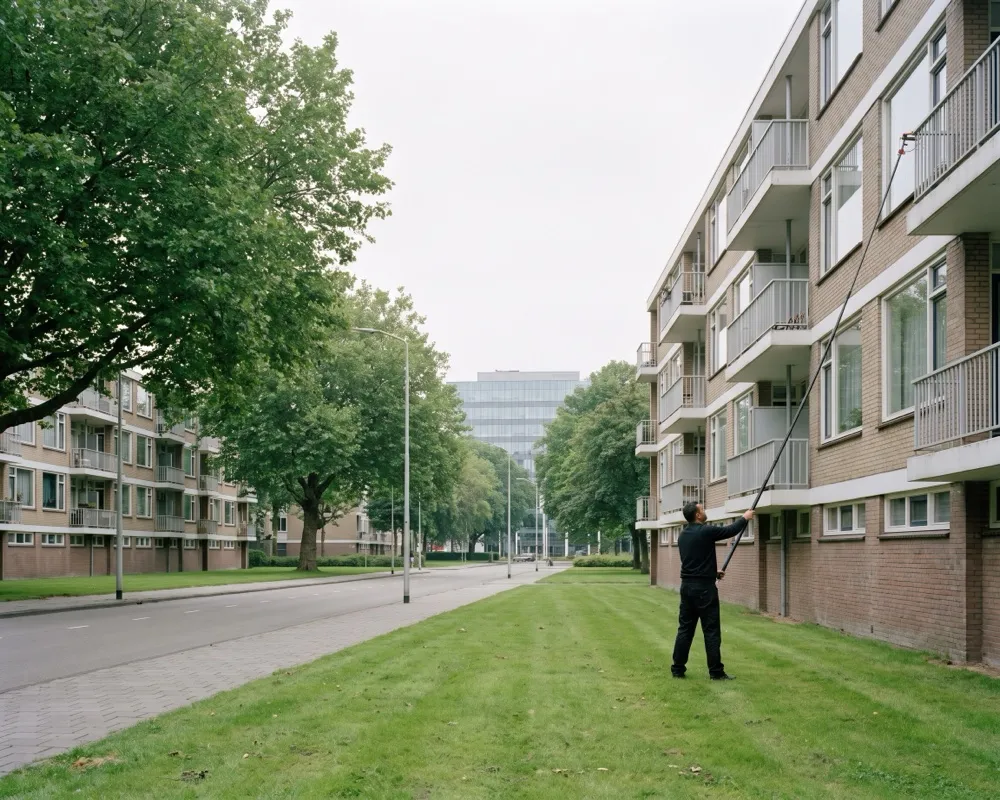 Window cleaner at work in Amsterdam Buitenveldert
