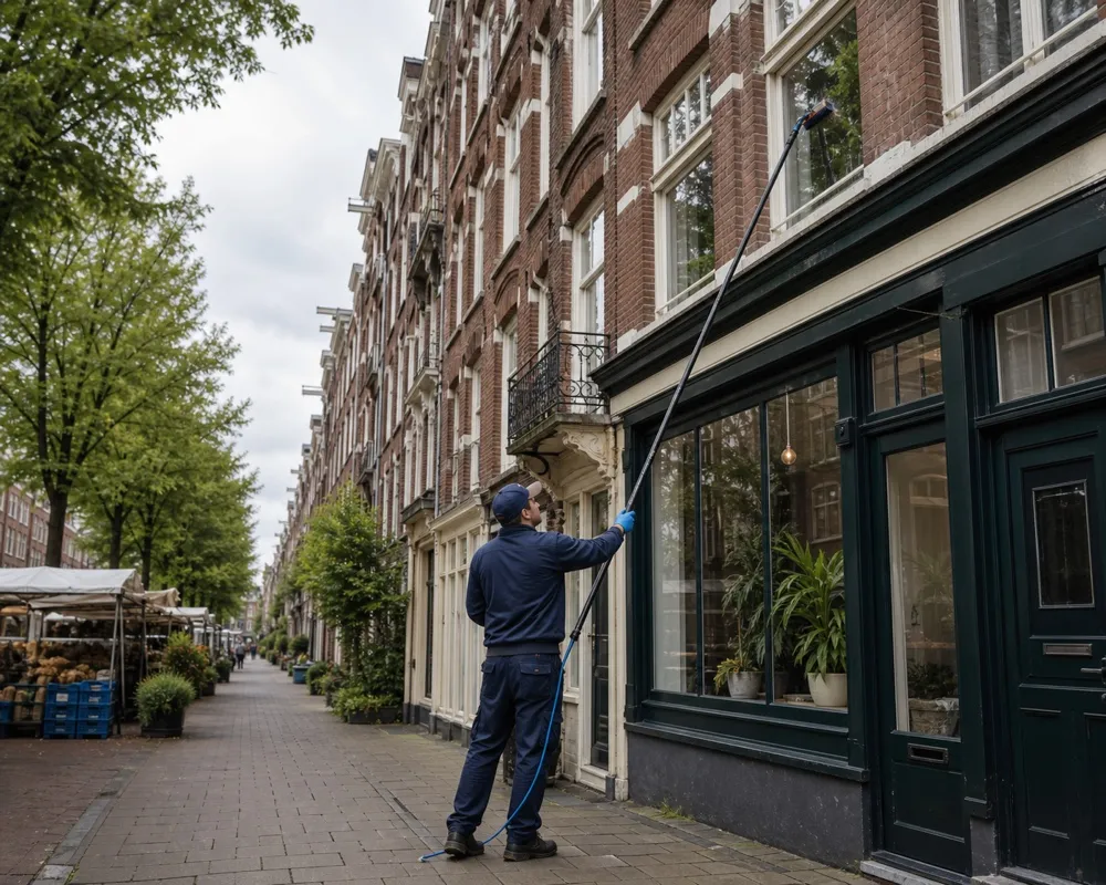 Window cleaner at work in Amsterdam De Pijp