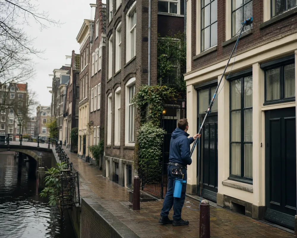Window cleaner at work in Amsterdam Jordaan