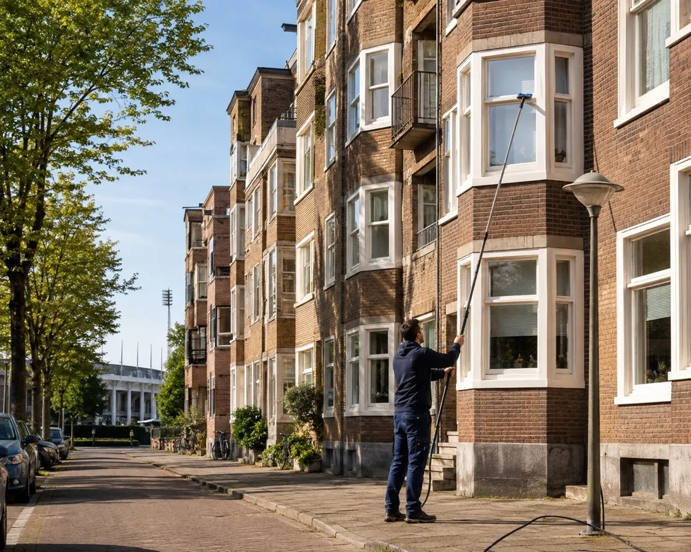 Glazenwasser aan het werk bij een woning in Amsterdam