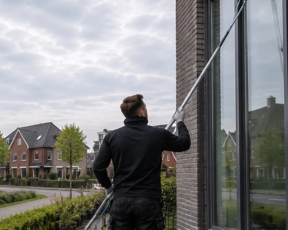 Window cleaner at work in Badhoevedorp
