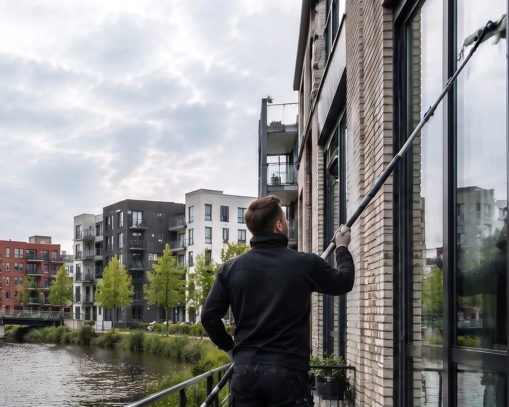 Window cleaner at work in Diemen