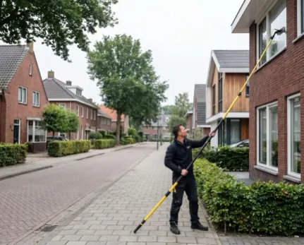 Window cleaner at work in Huizen