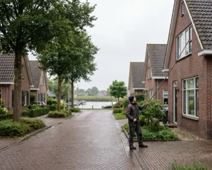 Window cleaner at work in Loosdrecht