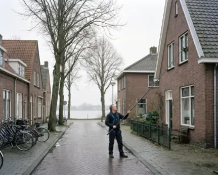 Window cleaner at work in Muiderberg