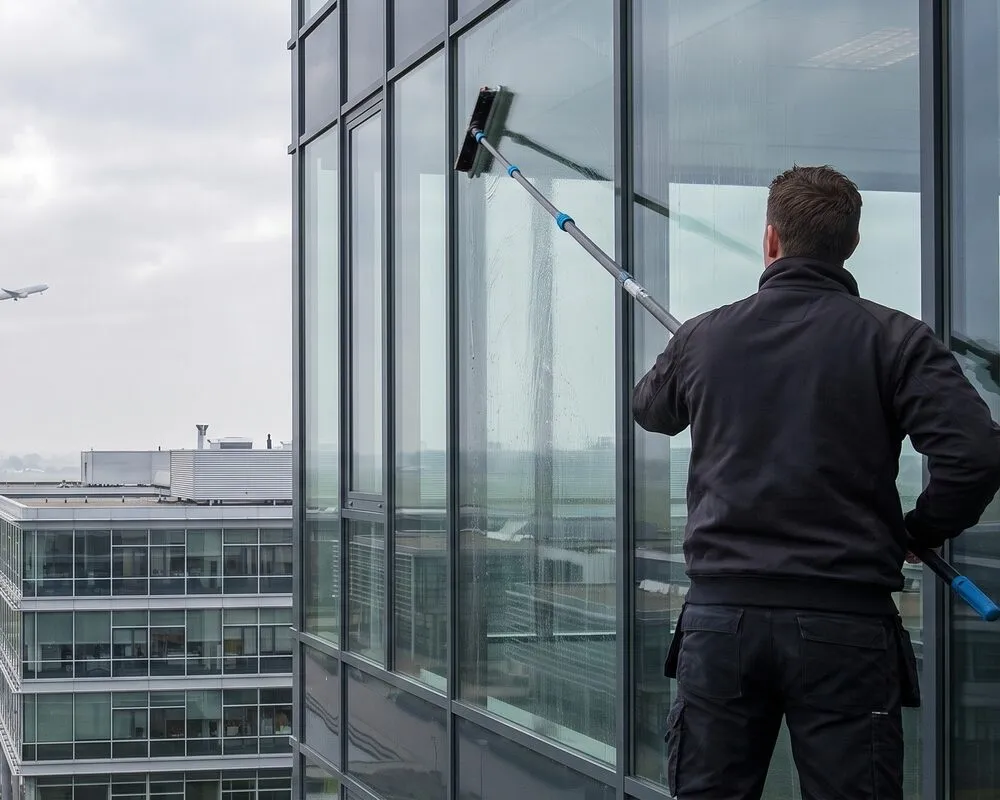Window cleaner at work in Schiphol
