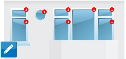 Voorbeeld van ramen op de eerste verdieping in de berekenmodule